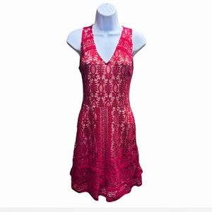 Sleeveless Red Lace Mini Dress